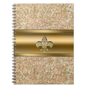 Carnet Fête de lis de fleur pailletée rose et or