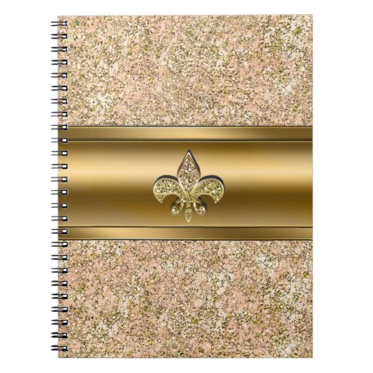 Carnet Fête de lis de fleur pailletée rose et or (Devant)