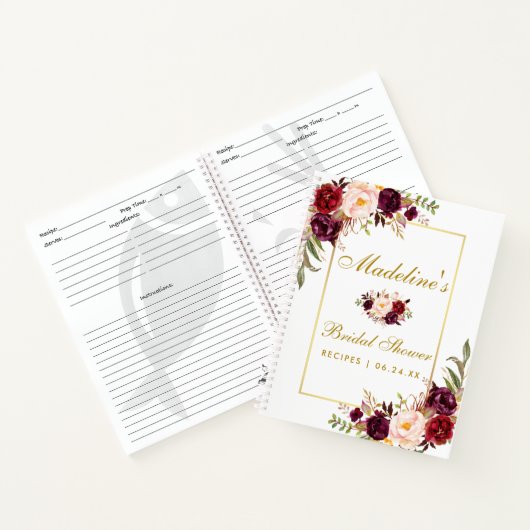 Carnet Fête des mariées Bourgogne Floral Gold Recette (Intérieur)