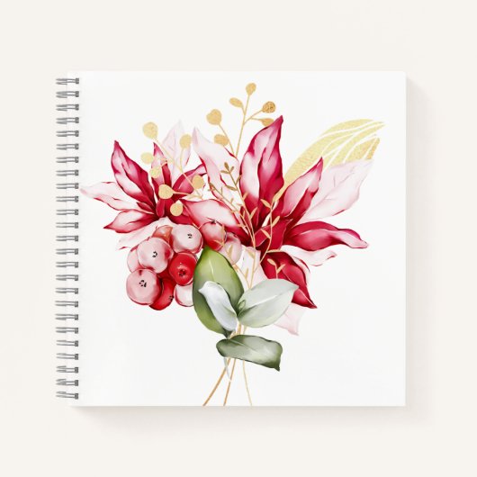 Carnet Fête d'hiver poinsettia aquarelle fleurs (Devant)