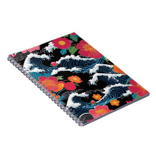 Carnet Fête japonaise Fleurs de Sakura Seigaiha Moderne R