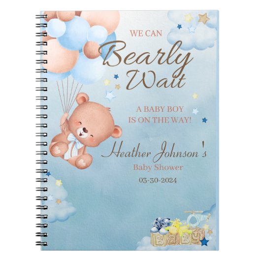 Carnet Fête prénatale pour un bébé ours garçon (Devant)