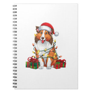 Carnet Feu de Noël Éclairage Santa Chapeau Collie Chien N