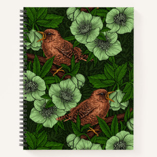 Carnet Feu et hellebore sur vert foncé