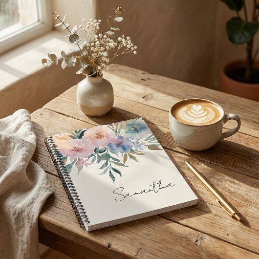 Carnet Feuillage botanique, spirale de fleurs à l'aquarel