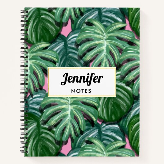 Carnet Feuillage Feuille tropical vert & vert (Devant)
