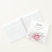 Carnet Feuillage rose floral argenté nom blanc élégant (Intérieur)