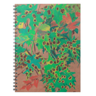Carnet Feuille croustillant, automne floral, vert, jaune 
