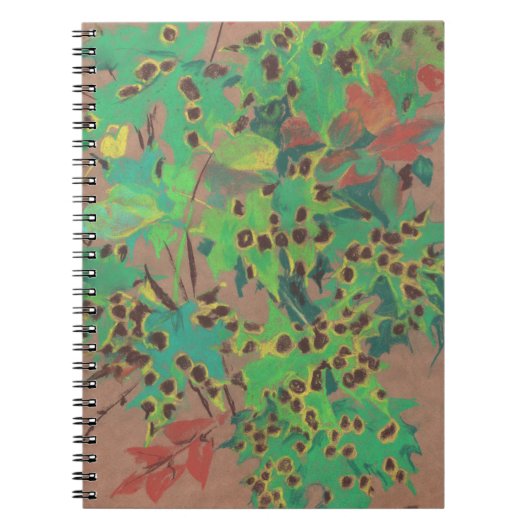 Carnet Feuille croustillant, automne floral, vert, jaune  (Devant)