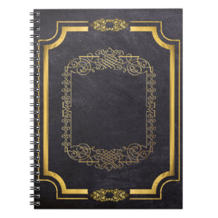 Carnet Feuille or dorée et cuir noir Faux
