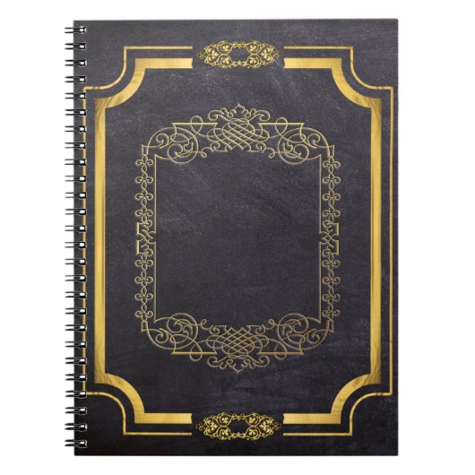 Carnet Feuille or dorée et cuir noir Faux (Devant)