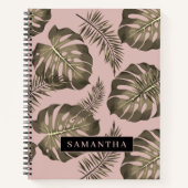 Carnet Feuille Tropical Pink & Gold Palm Motif et nom (Devant)