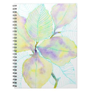 Carnet Feuilles botaniques aquarelles jaune vert pastel