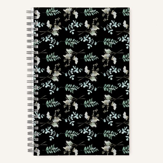 Carnet Feuilles botaniques noirs verts tendance (Recto)