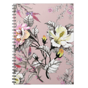 Carnet Feuilles d'aquarelle Fleurs Motif rose
