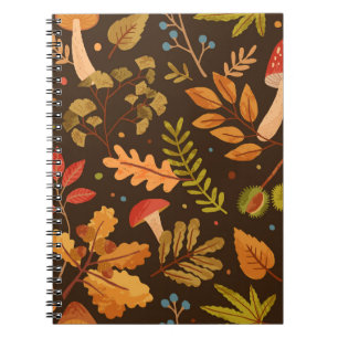 Carnet Feuilles d'automne Champignons Motif Vintage