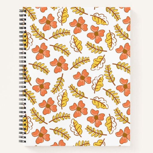 Carnet Feuilles d'automne en chute chaude avec fleurs (Devant)