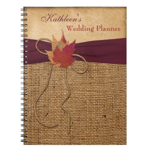 Carnet Feuilles d'automne FAUX Wedding planner Burlap - V (Devant)