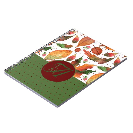 Carnet Feuilles d'automne monogrammes Automne Rouge Vert  (Côté gauche)