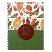 Carnet Feuilles d'automne monogrammes Automne Rouge Vert  (Devant)