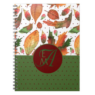 Carnet Feuilles d'automne monogrammes Automne Rouge Vert 