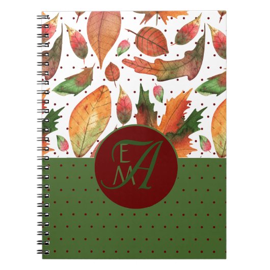 Carnet Feuilles d'automne monogrammes Automne Rouge Vert (Devant)
