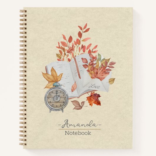 Carnet Feuilles de chute de monogramme Texture naturelle (Devant)