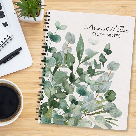 Carnet Feuilles de feuillage vert aquarelle moderne