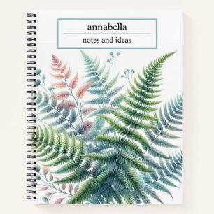 Carnet Feuilles de fougère colorées aquarelle botanique