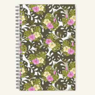 Carnet Feuilles de jungle tropicale et motif d'hibiscus