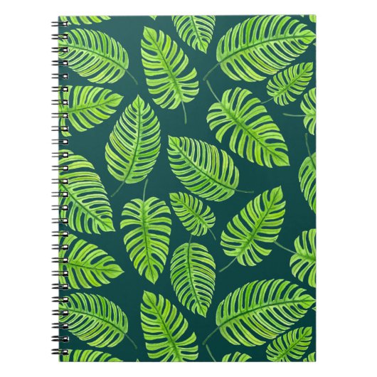 Carnet Feuilles de Monstera, motif d'aquarelle tropicale (Devant)