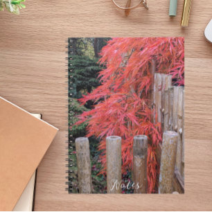 Carnet Feuilles d'érable japonais rouge et clôture de bam