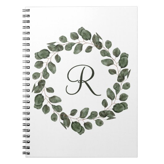 Carnet Feuilles d'eucalyptus élégantes et modernes Monogr (Devant)