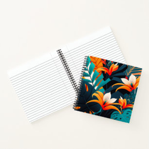 Carnet Feuilles et fleurs tropicaux colorés et élégants  
