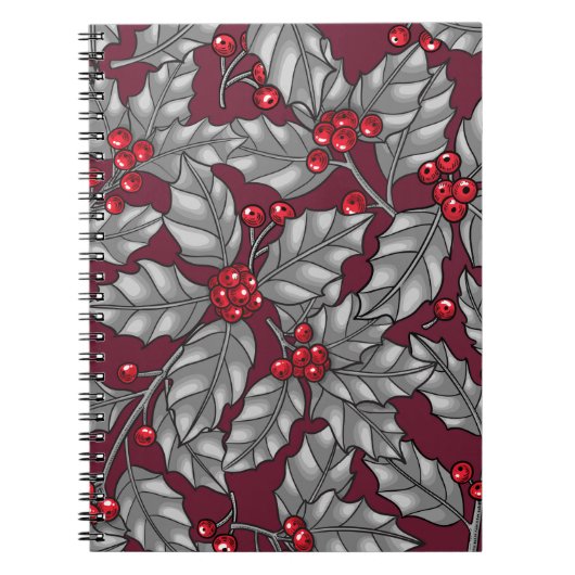 Carnet Feuilles gris sur rouge foncé (Devant)