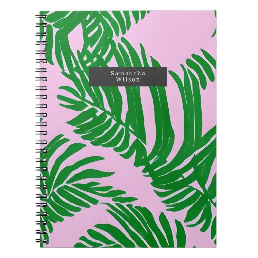 Carnet Feuilles Preppy rose & Green Palm (Devant)