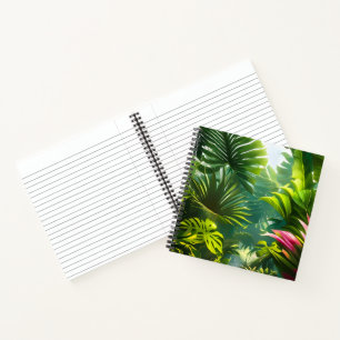 Carnet Feuilles tropicales colorées et fleurs d'Hibiscus 