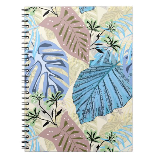 Carnet Feuilles tropicaux bleus et violets. (Devant)