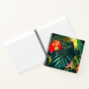 Carnet Feuilles tropicaux colorés et fleurs d'Hibiscus