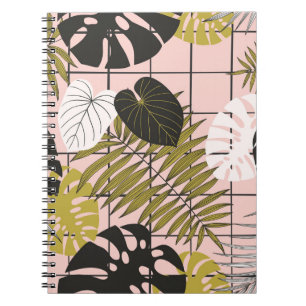 Carnet Feuilles tropicaux, fleurs, motif peint à la main.