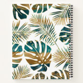 Carnet feuilles tropicaux turquoises et dorés, monogramme (Dos)