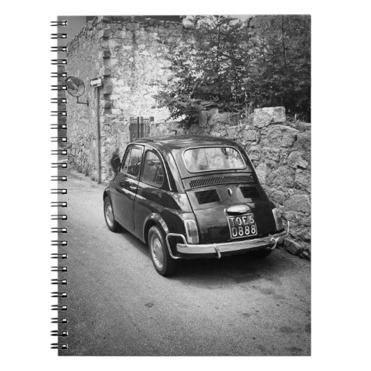 Carnet FIAT 500 voiture en noir et blanc (Devant)