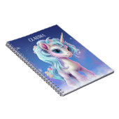 Carnet Fier ciel bleu Unicorne, nuages et étoiles & nom (Côté Droit)