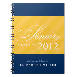 Carnet Fier seniors marine bleu jaune rayures année de cl