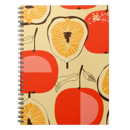 Carnet Fig, pomme, style rétro sans couture. (Devant)