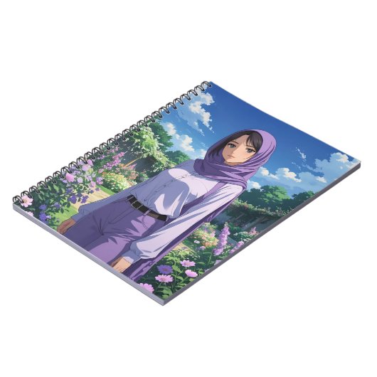 Carnet Fille Anime Portant Une Écharpe Violette (Côté gauche)