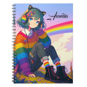 Carnet Fille animée LGBTQIA+ Fierté lesbienne Personnalis