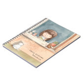 Carnet Fille Aquarelle mignonne avec chat Oiseau Personna (Côté gauche)