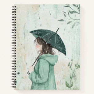 Carnet Fille au parapluie sarcelle Jardin pluvieux (2)