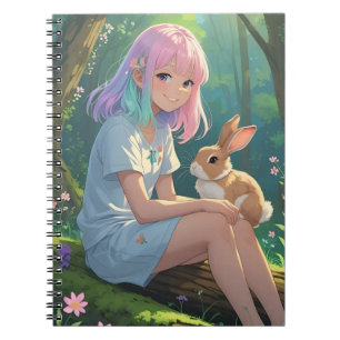 Carnet Fille aux cheveux bruns avec son lapin